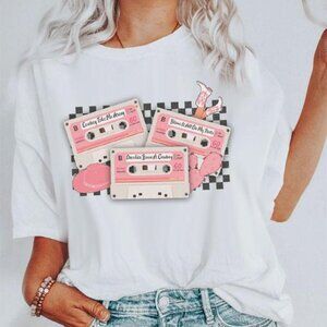 Cowgirls 90's Country Music Cassette Tapes Western Cowgirl Mom Pink T-Shirt NEW